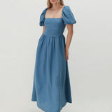 Puff sleeve linen dress Camille
