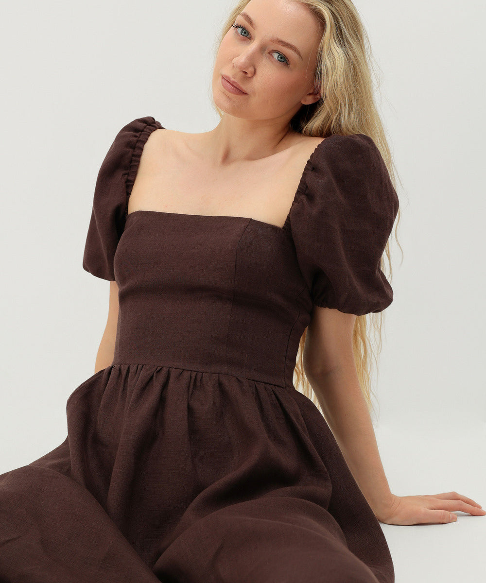 Puff sleeve linen dress Camille