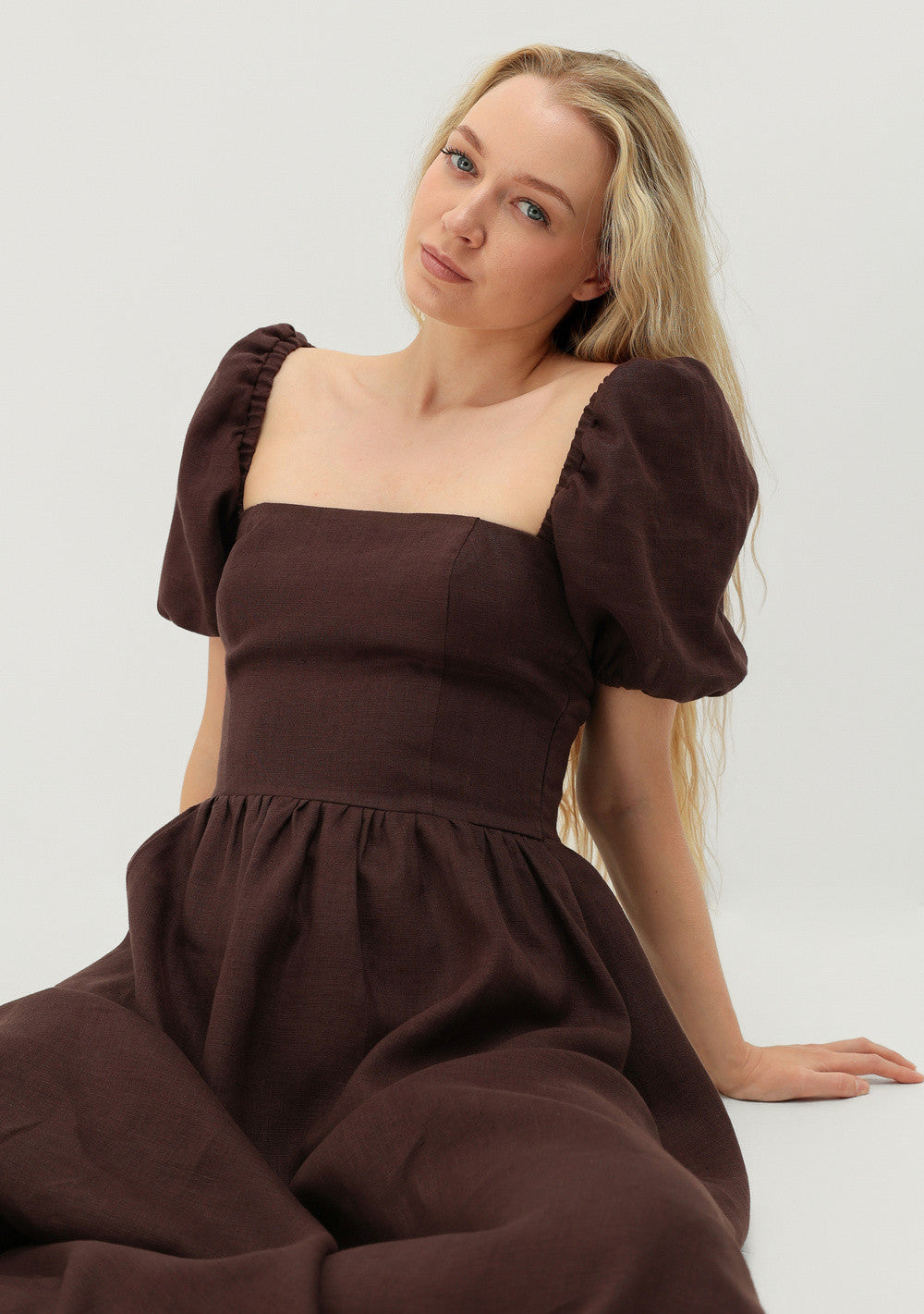 Puff sleeve linen dress Camille