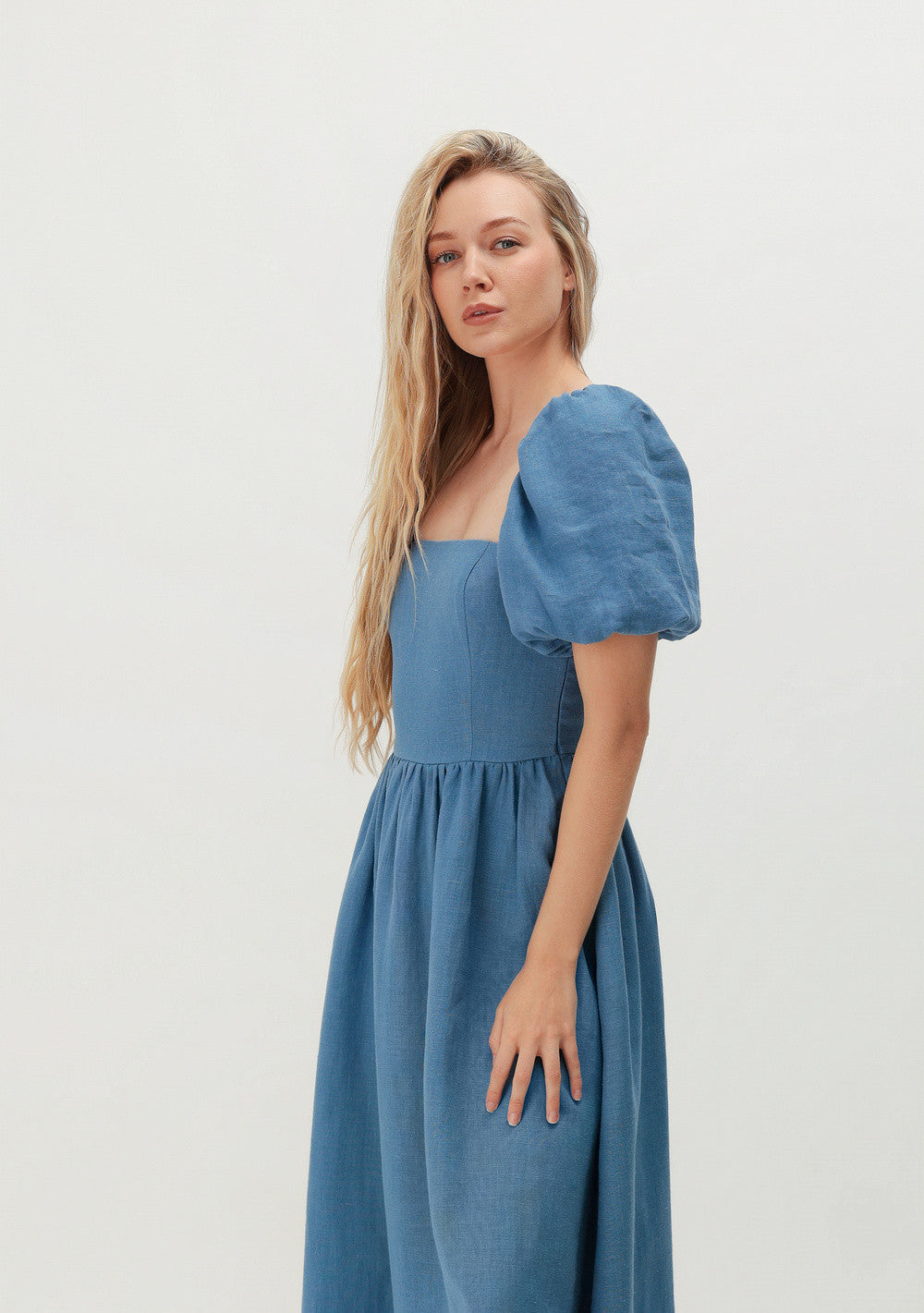 Puff sleeve linen dress Camille