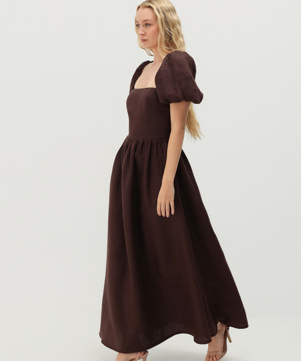 Puff sleeve linen dress Camille
