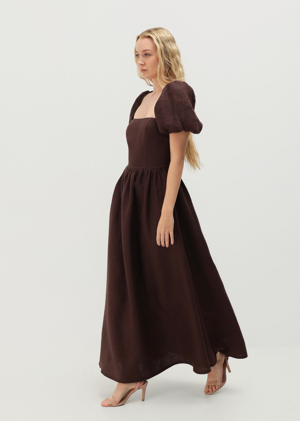 Puff sleeve linen dress Camille