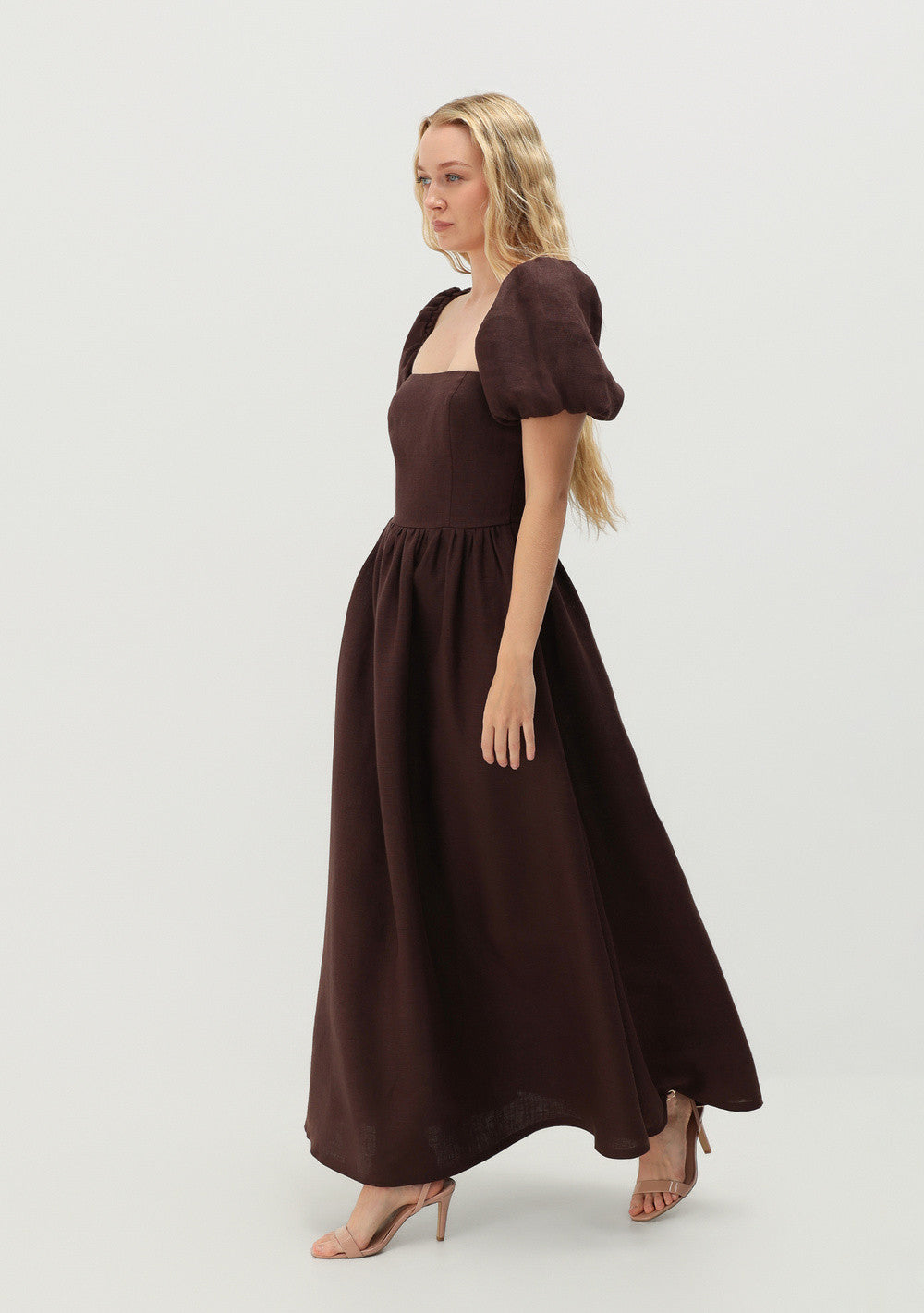 Puff sleeve linen dress Camille