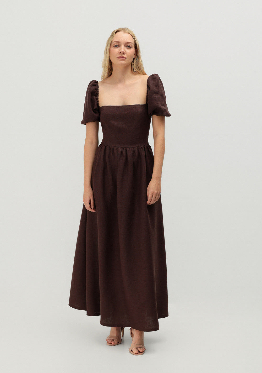 Puff sleeve linen dress Camille