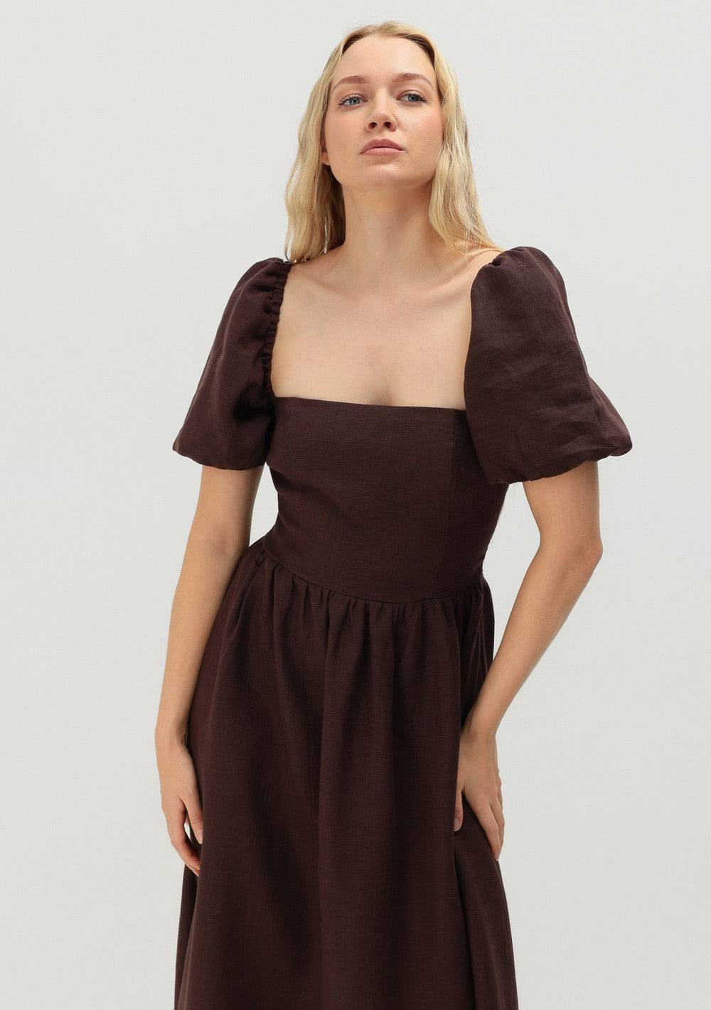 Puff sleeve linen dress Camille