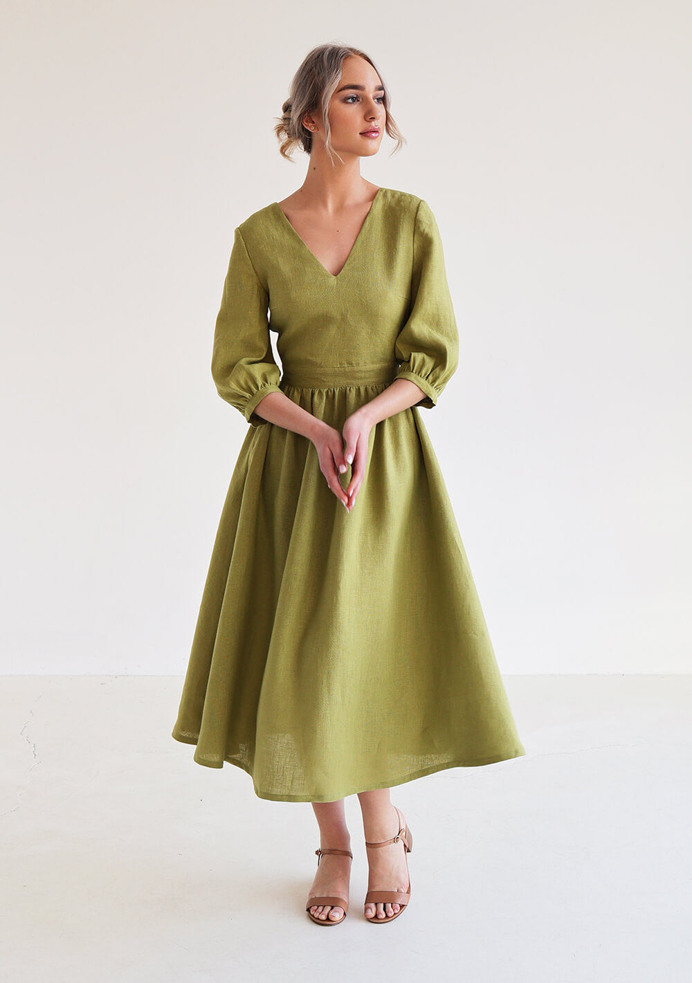 Puff sleeve linen dress Madeleine