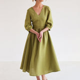 Puff sleeve linen dress Madeleine
