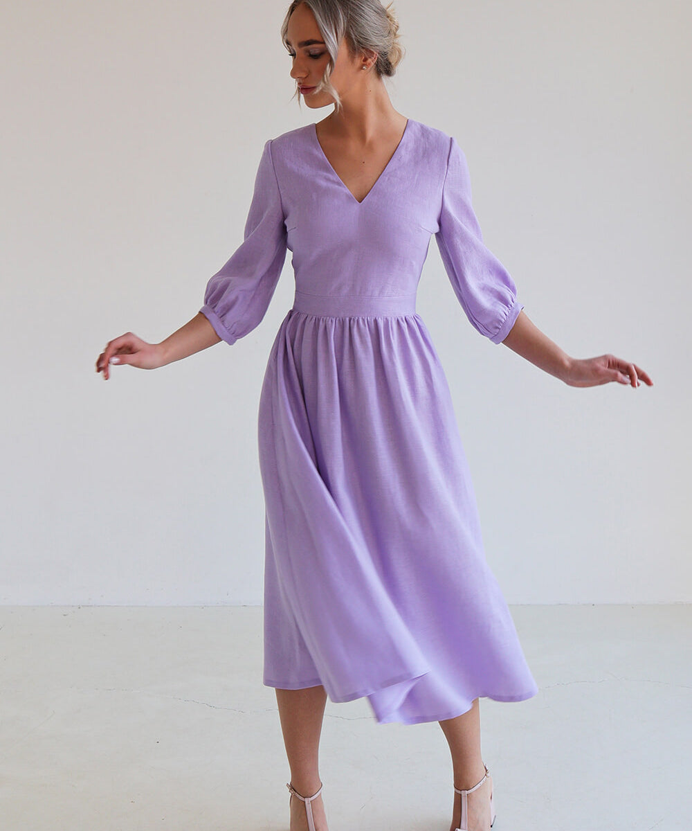 Puff sleeve linen dress Madeleine