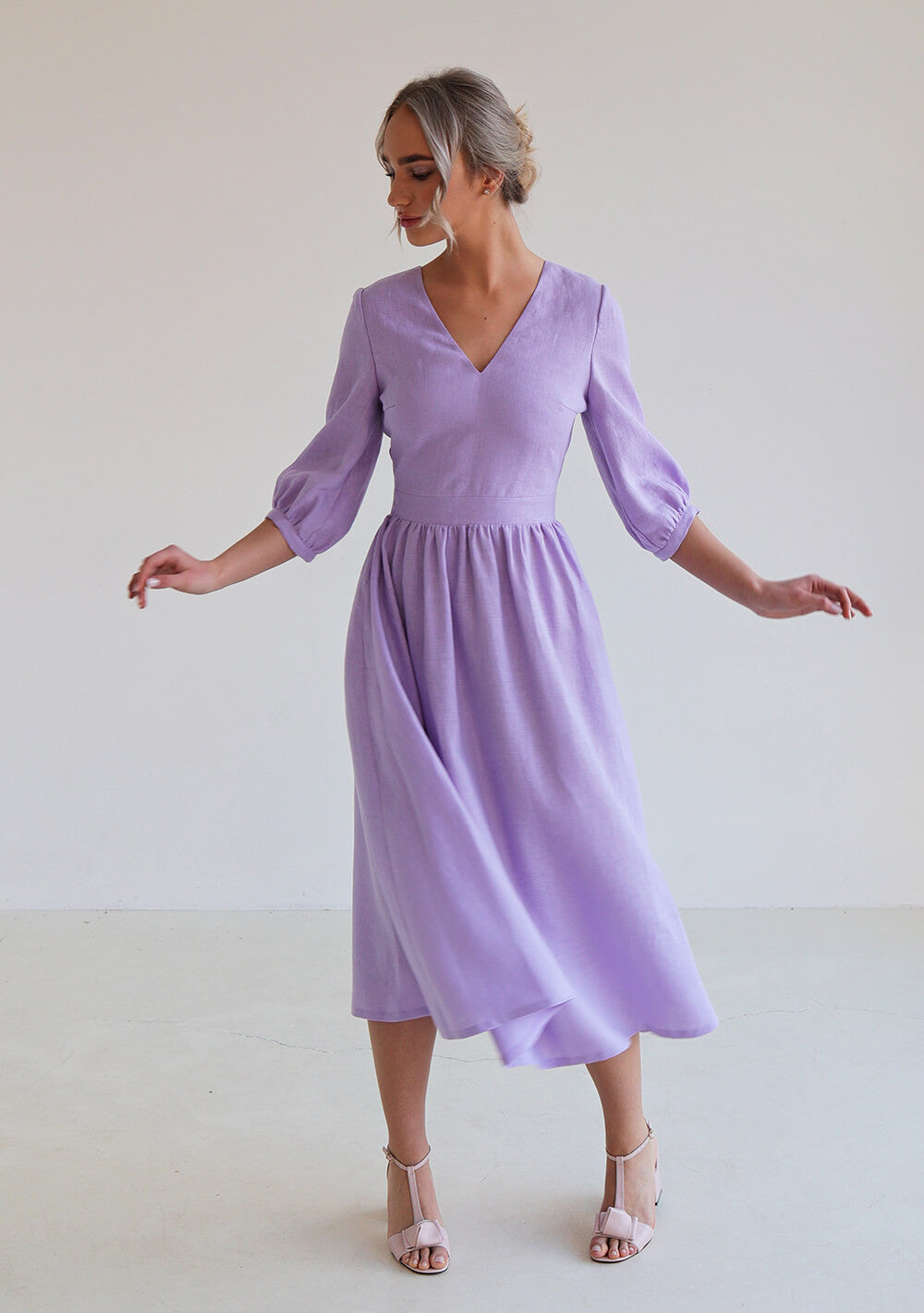 Puff sleeve linen dress Madeleine