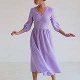 Puff sleeve linen dress Madeleine
