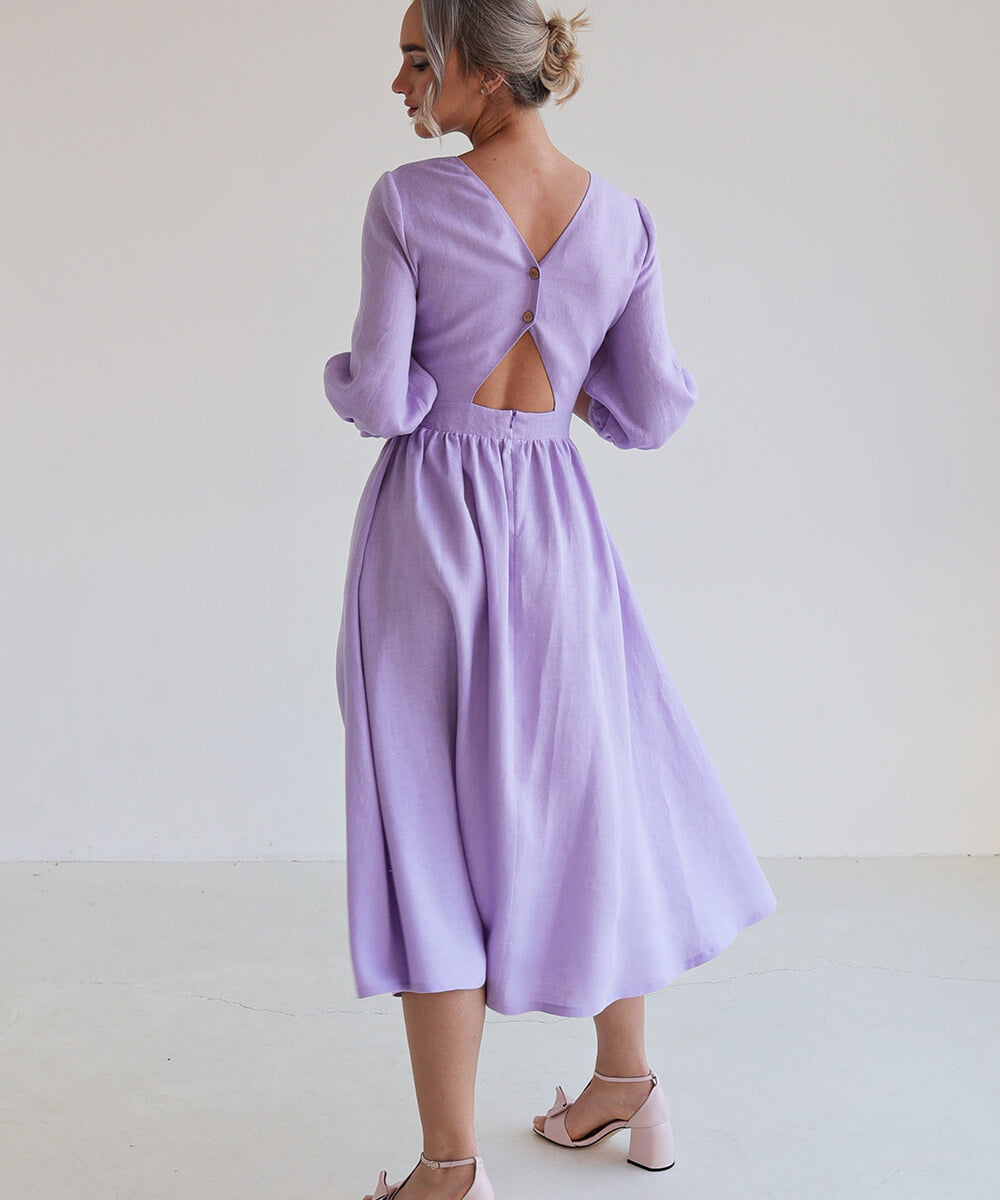 Puff sleeve linen dress Madeleine