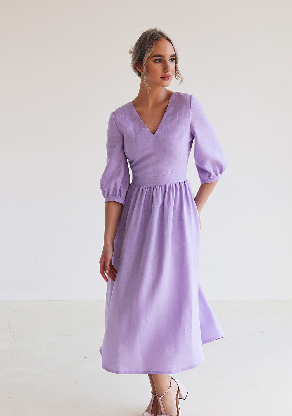 Puff sleeve linen dress Madeleine