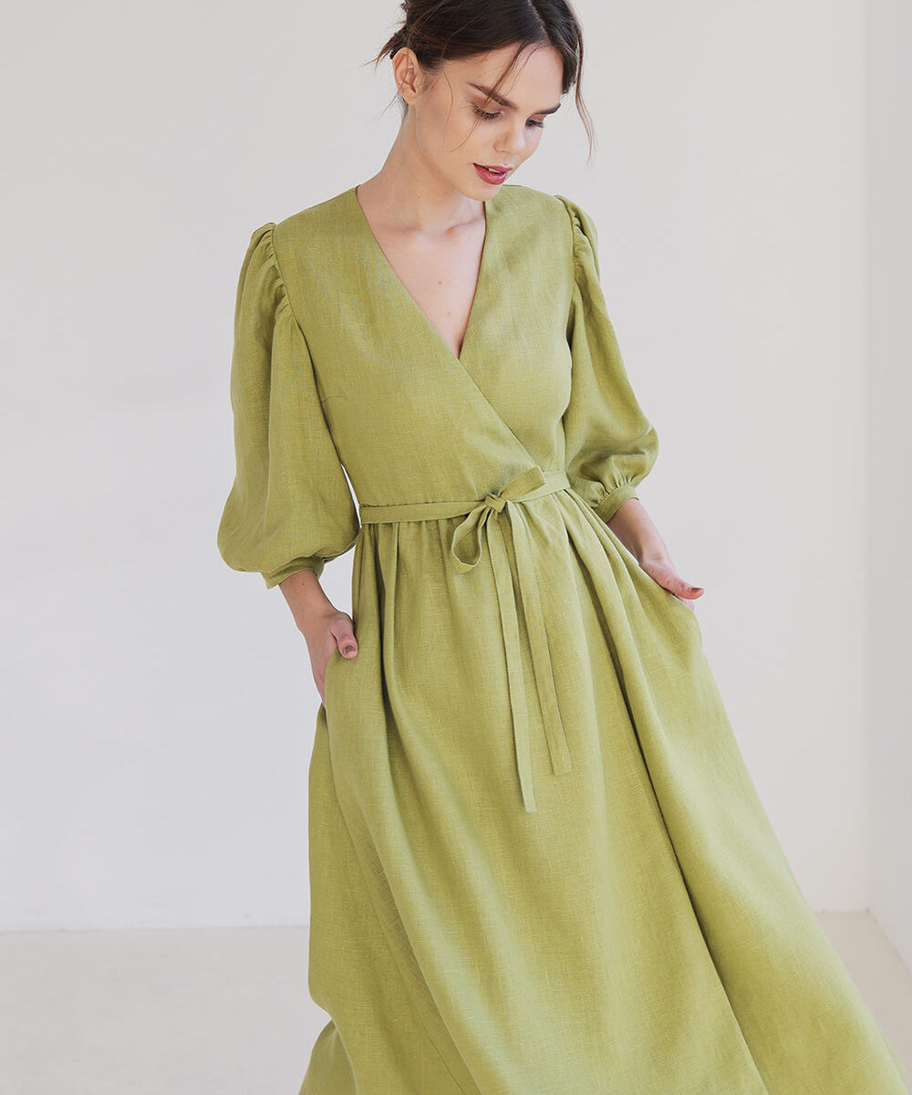 Puff sleeve linen dress Verona