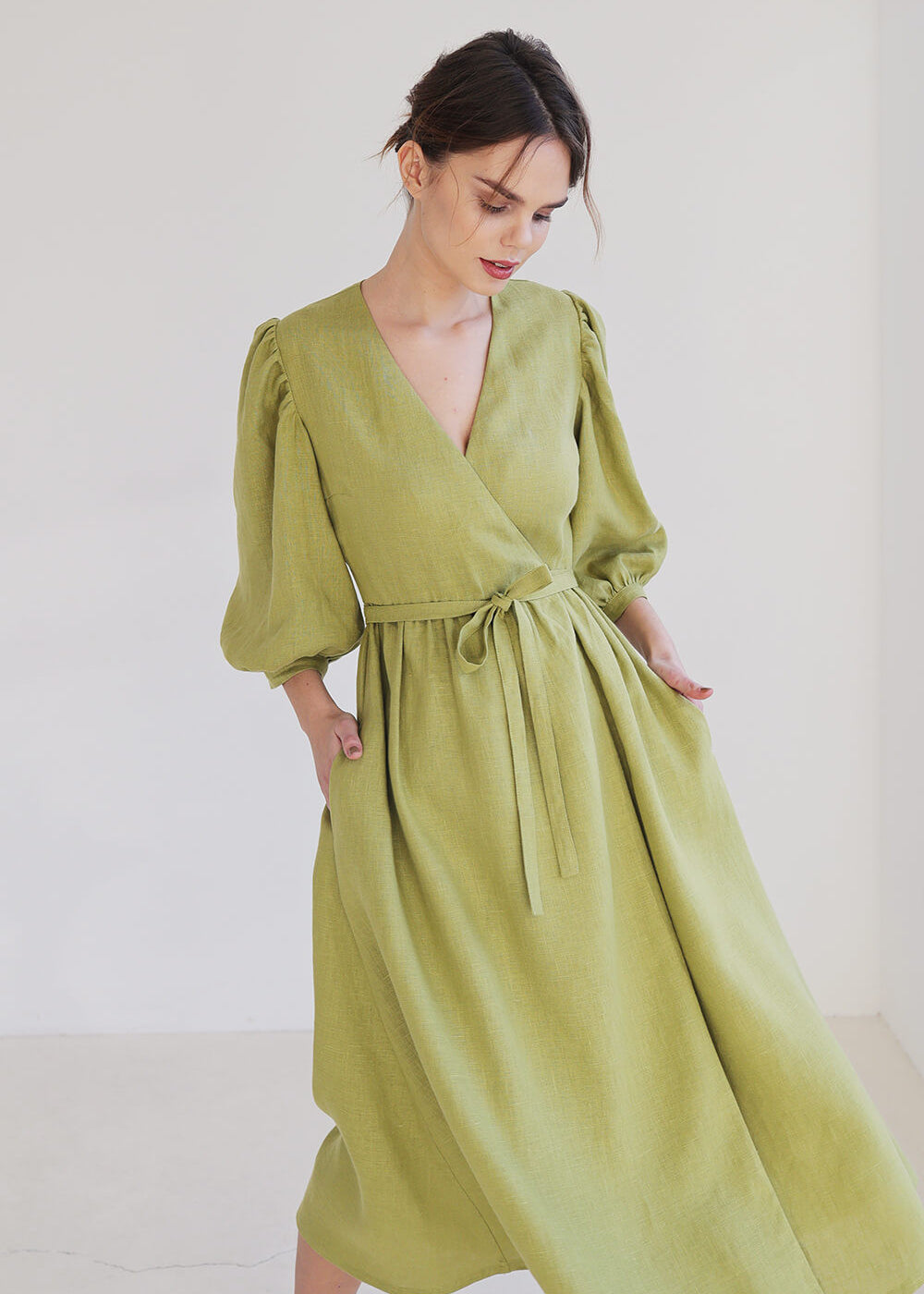 Puff sleeve linen dress Verona