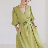 Puff sleeve linen dress Verona