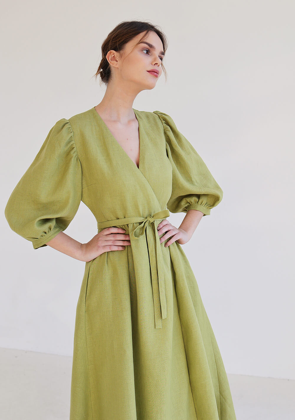 Puff sleeve linen dress Verona