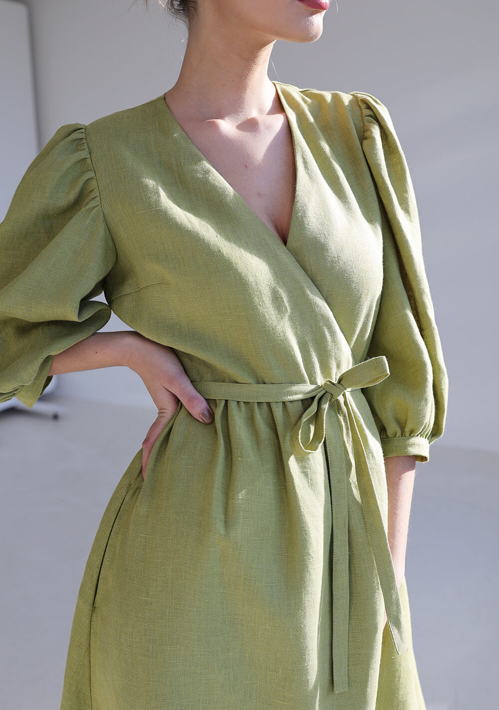 Puff sleeve linen dress Verona
