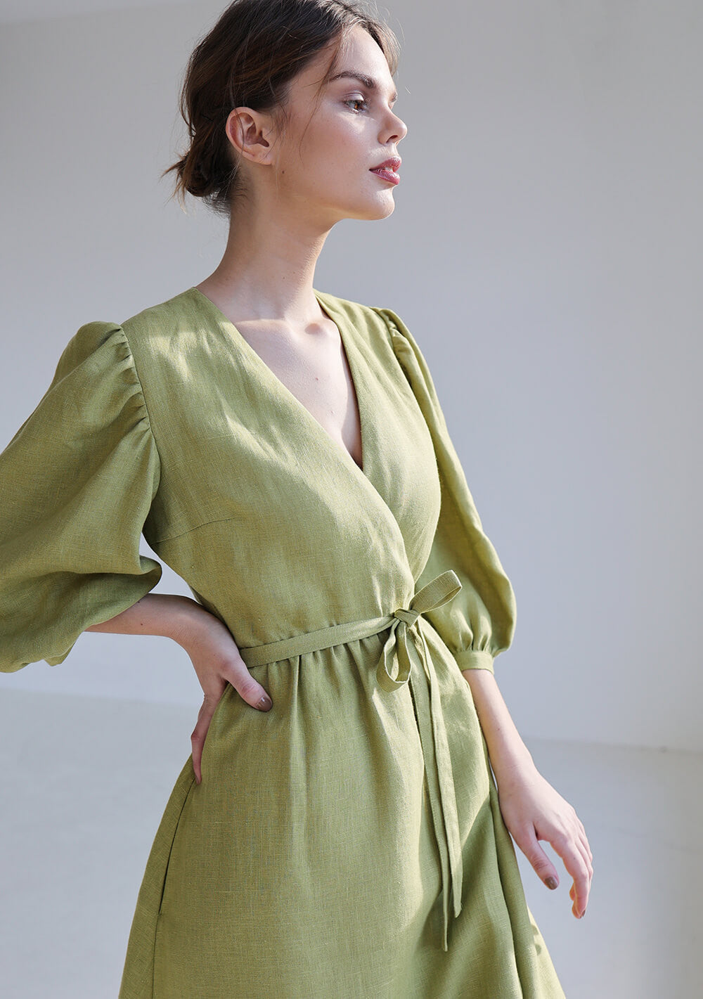 Puff sleeve linen dress Verona