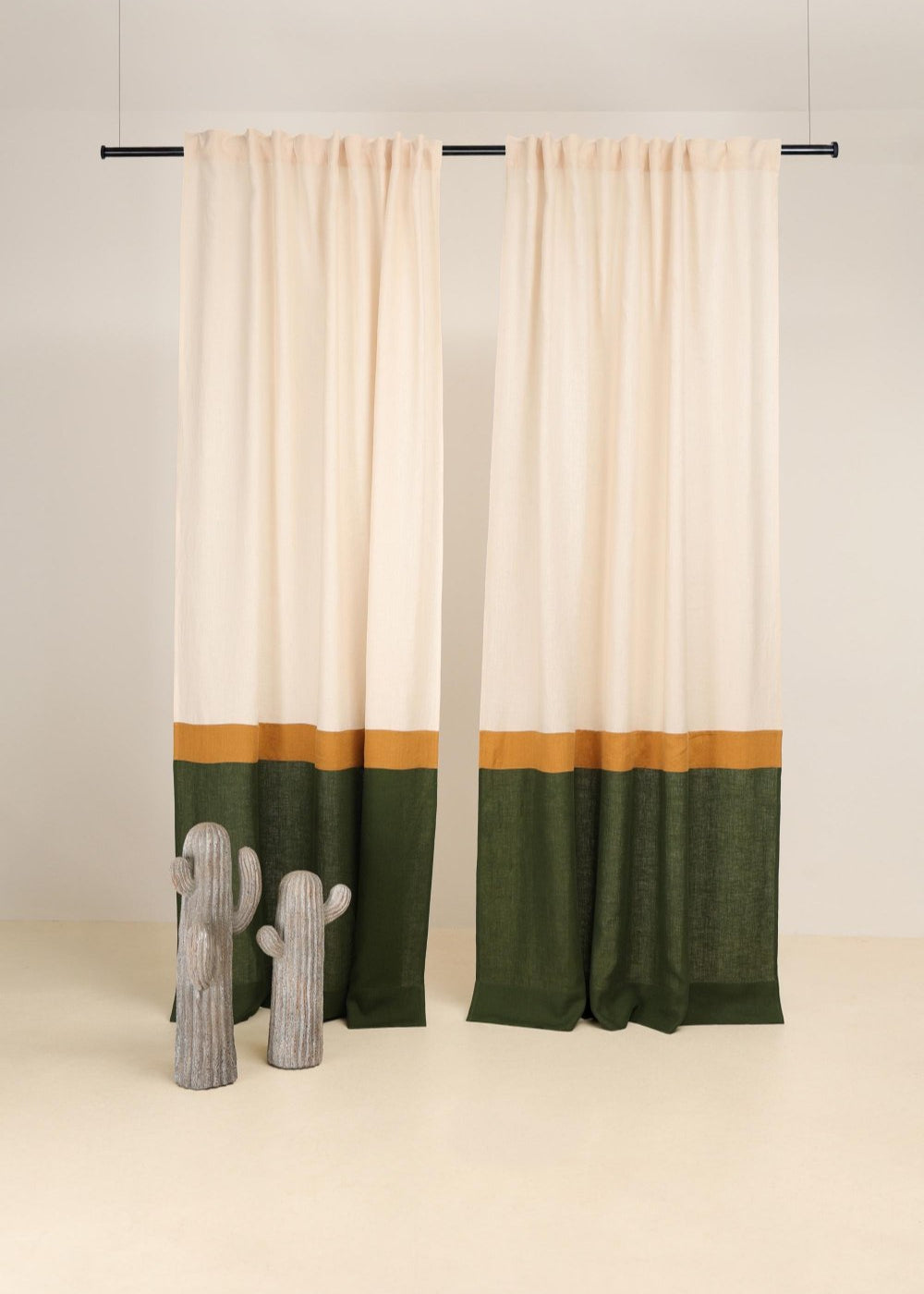 Retro 3 color block linen curtain – photo 2