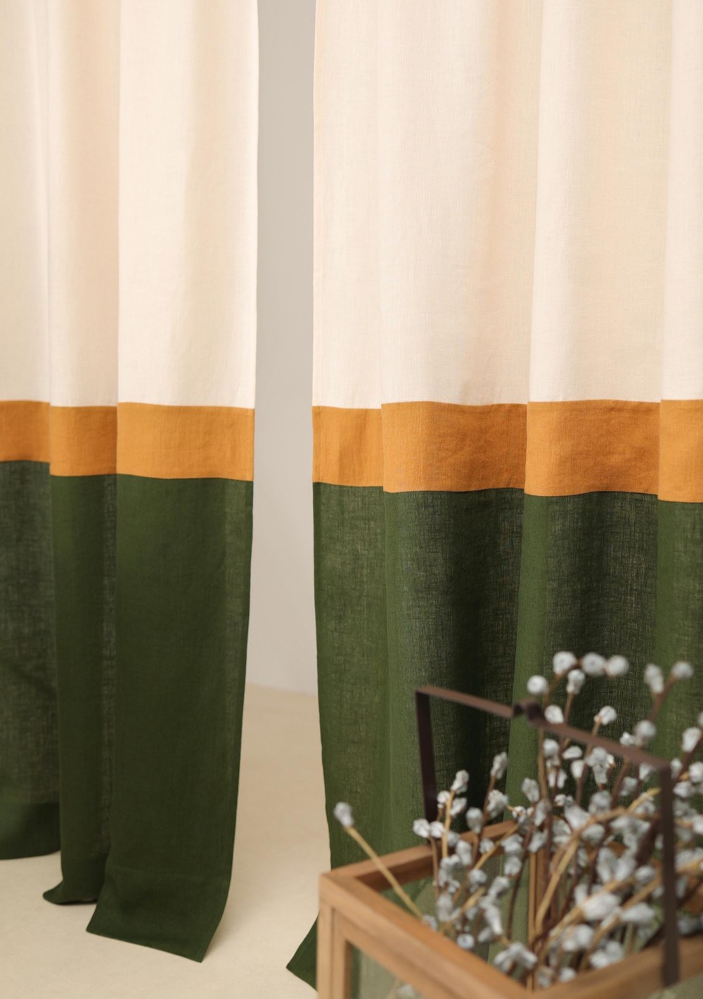Retro 3 color block linen curtain – photo 4