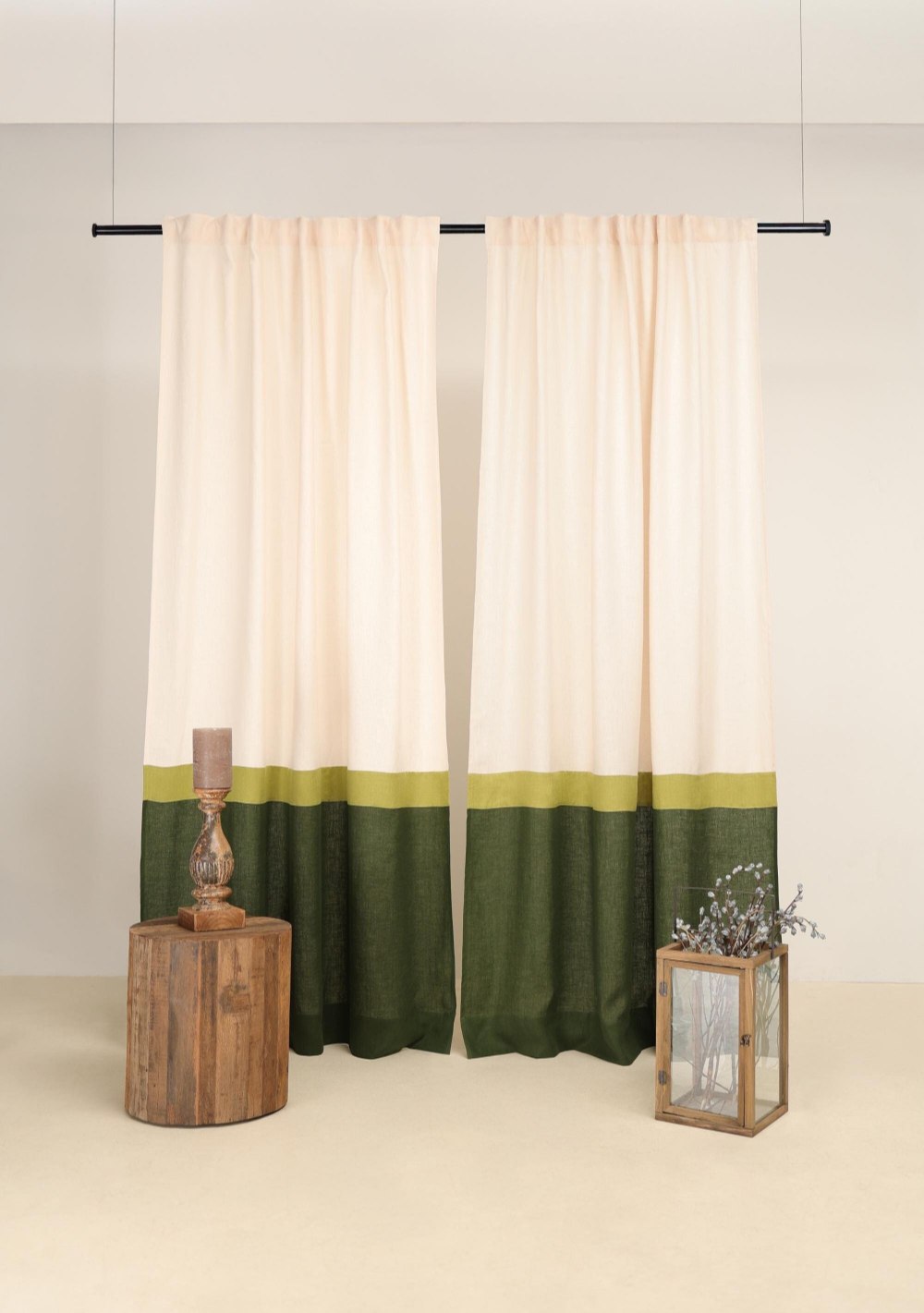 Rustic 3 color block linen curtain – photo 3