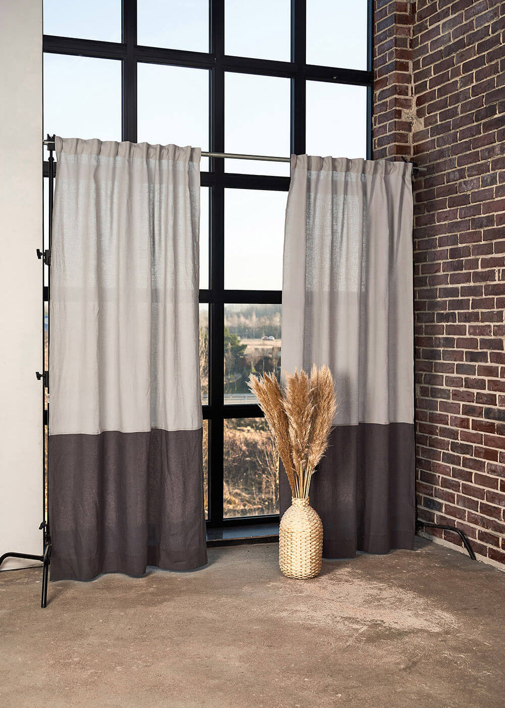 Set of 2 linen color block curtains in gray