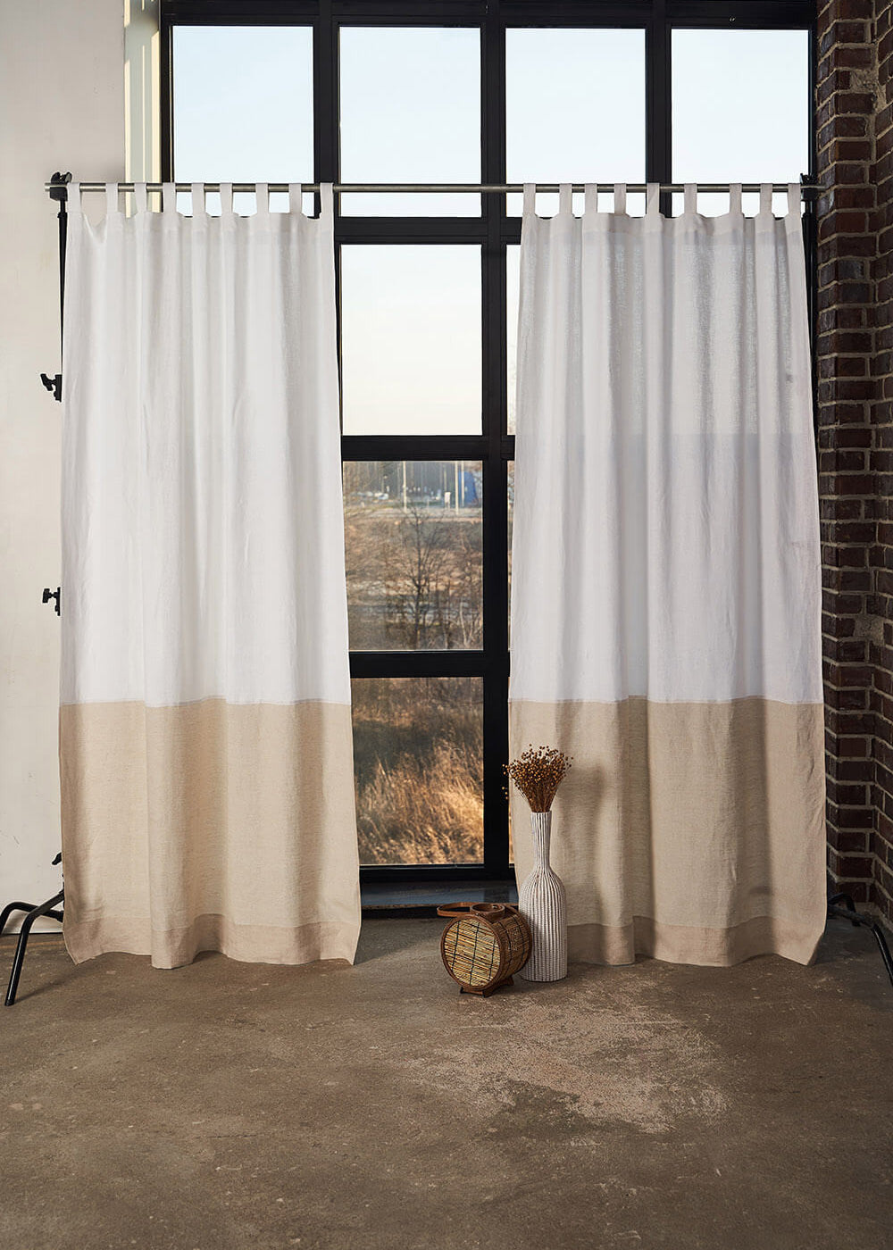 Set of 2 linen color block curtains