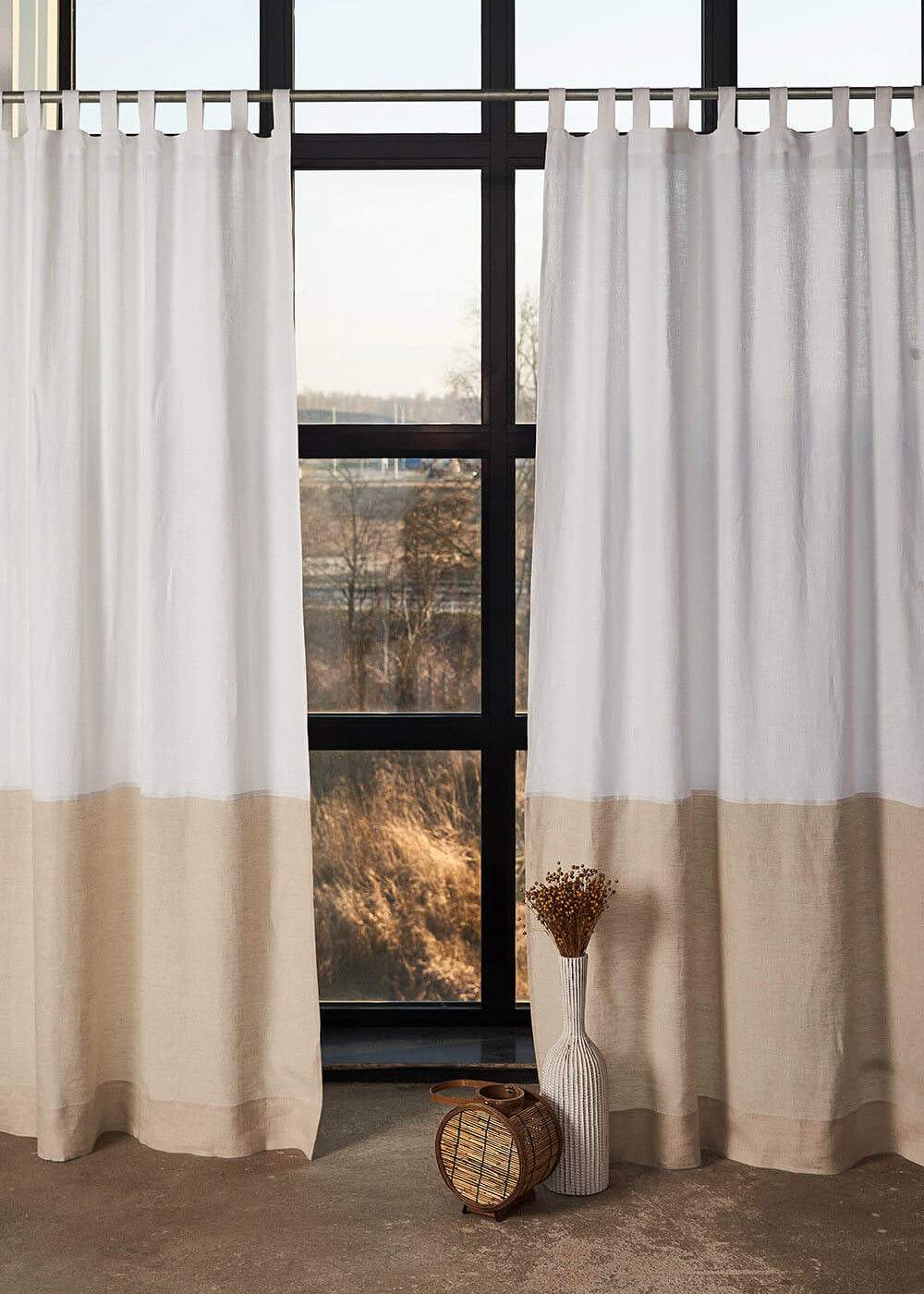 Set of 2 linen color block curtains