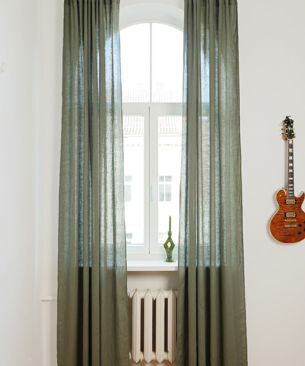Set of 2 linen curtain panels in Moss green