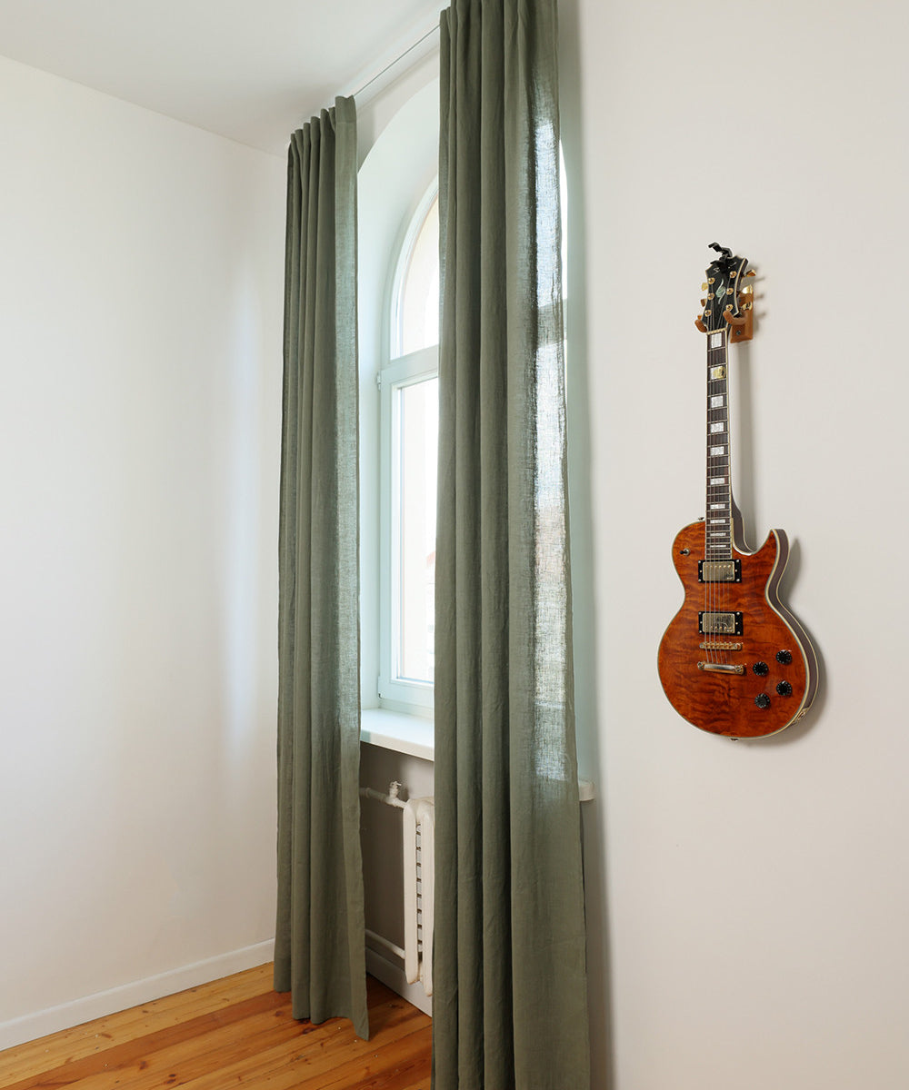 Set of 2 linen curtain panels in Moss green