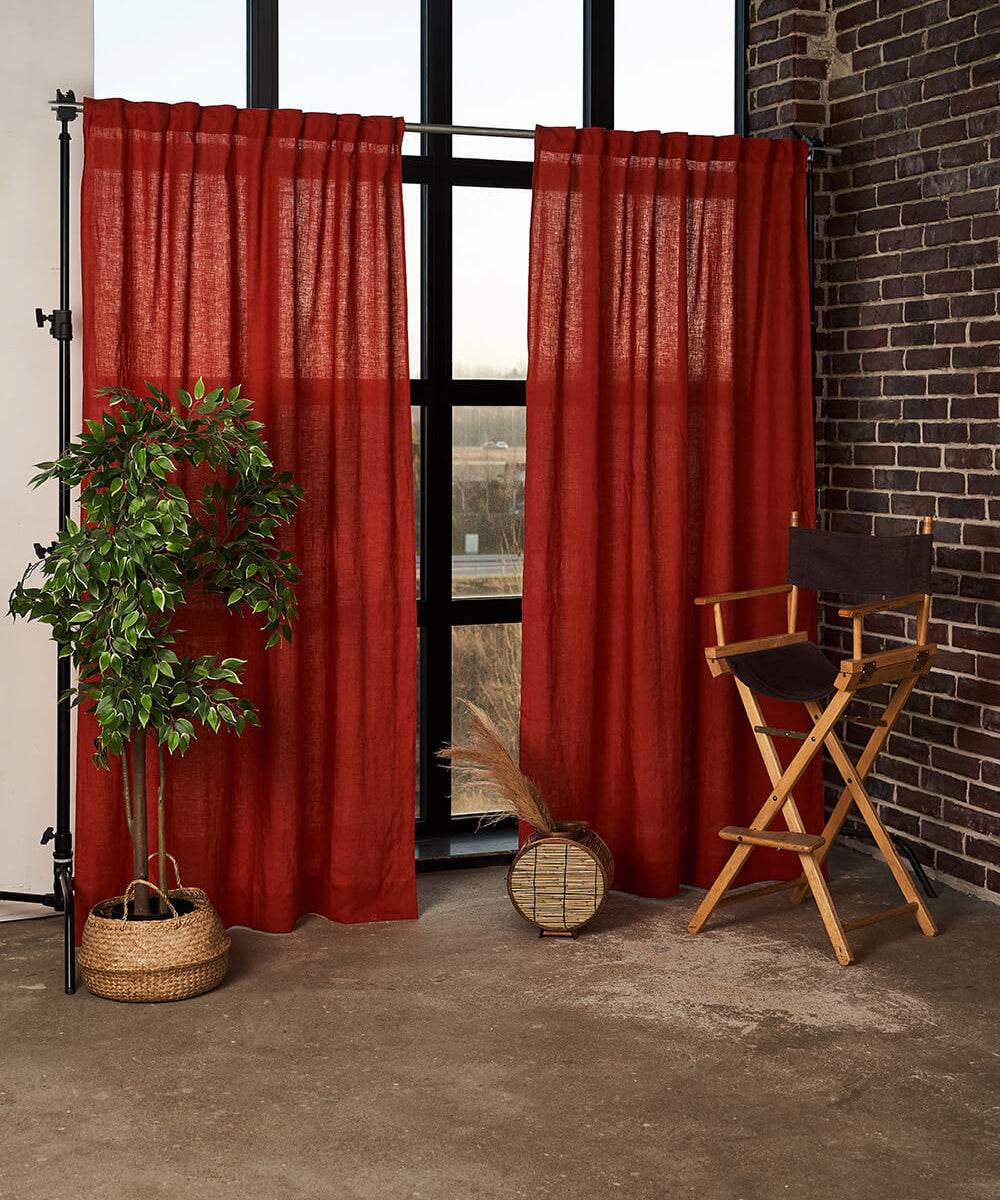 Set of 2 linen curtain panels in Red Clay