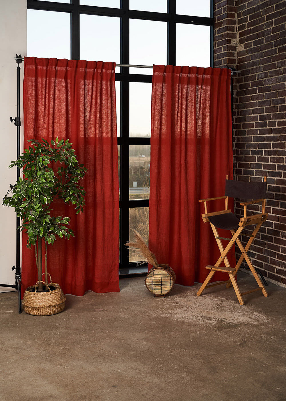 Set of 2 linen curtain panels in Red Clay