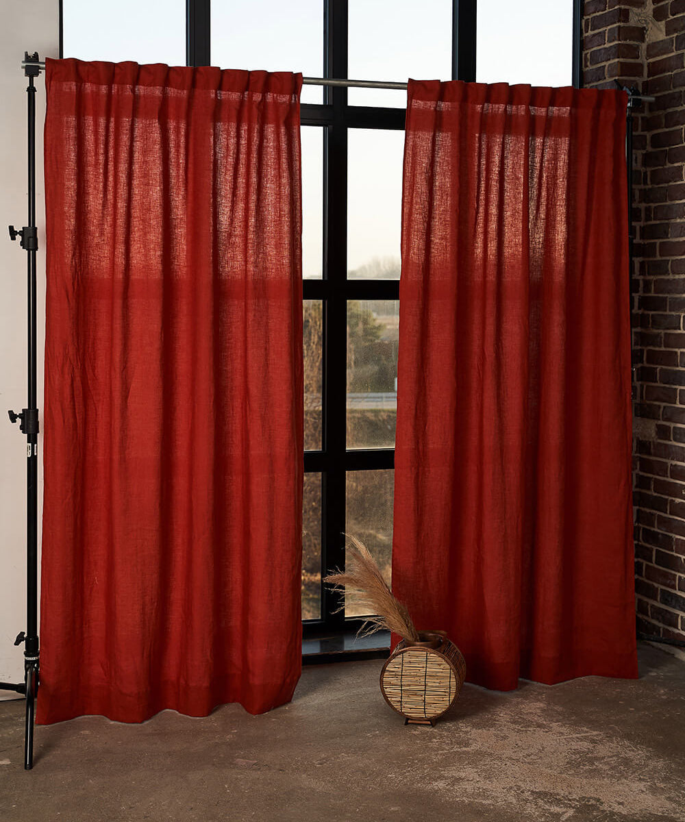 Set of 2 linen curtain panels in Red Clay