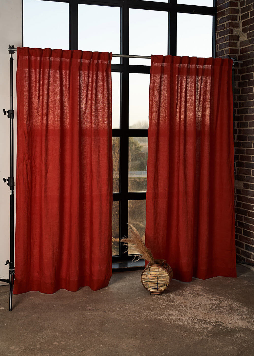 Set of 2 linen curtain panels in Red Clay