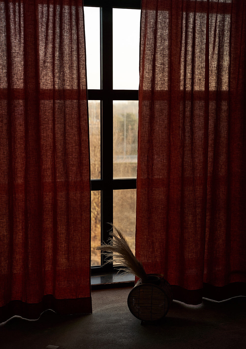Set of 2 linen curtain panels in Red Clay