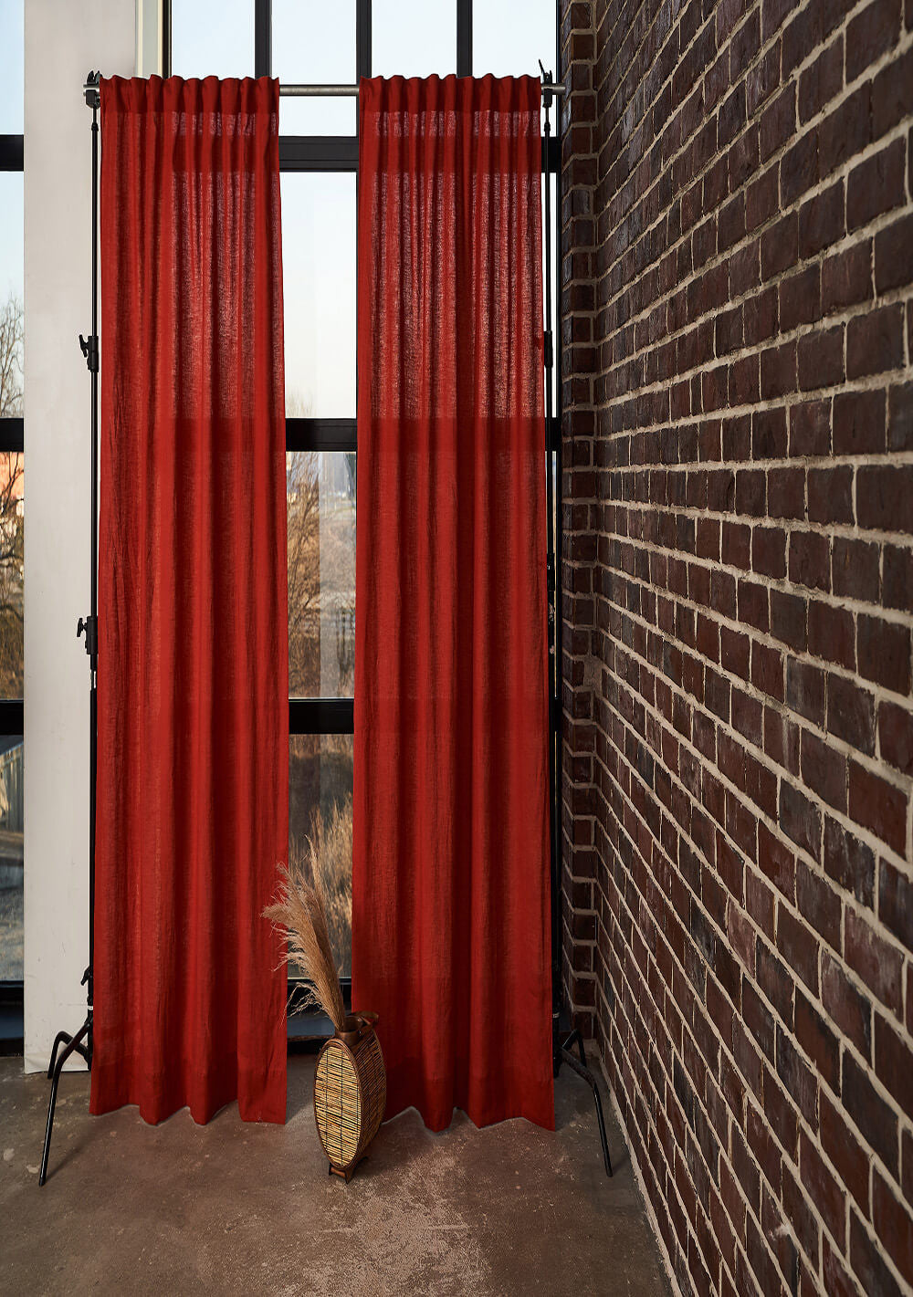 Set of 2 linen curtain panels in Red Clay