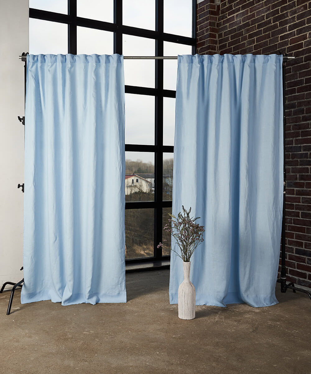 Set of 2 linen rod pocket curtain panels