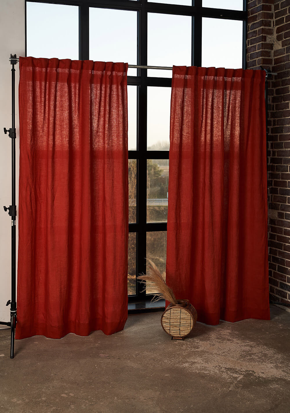 Set of 2 linen rod pocket curtain panels