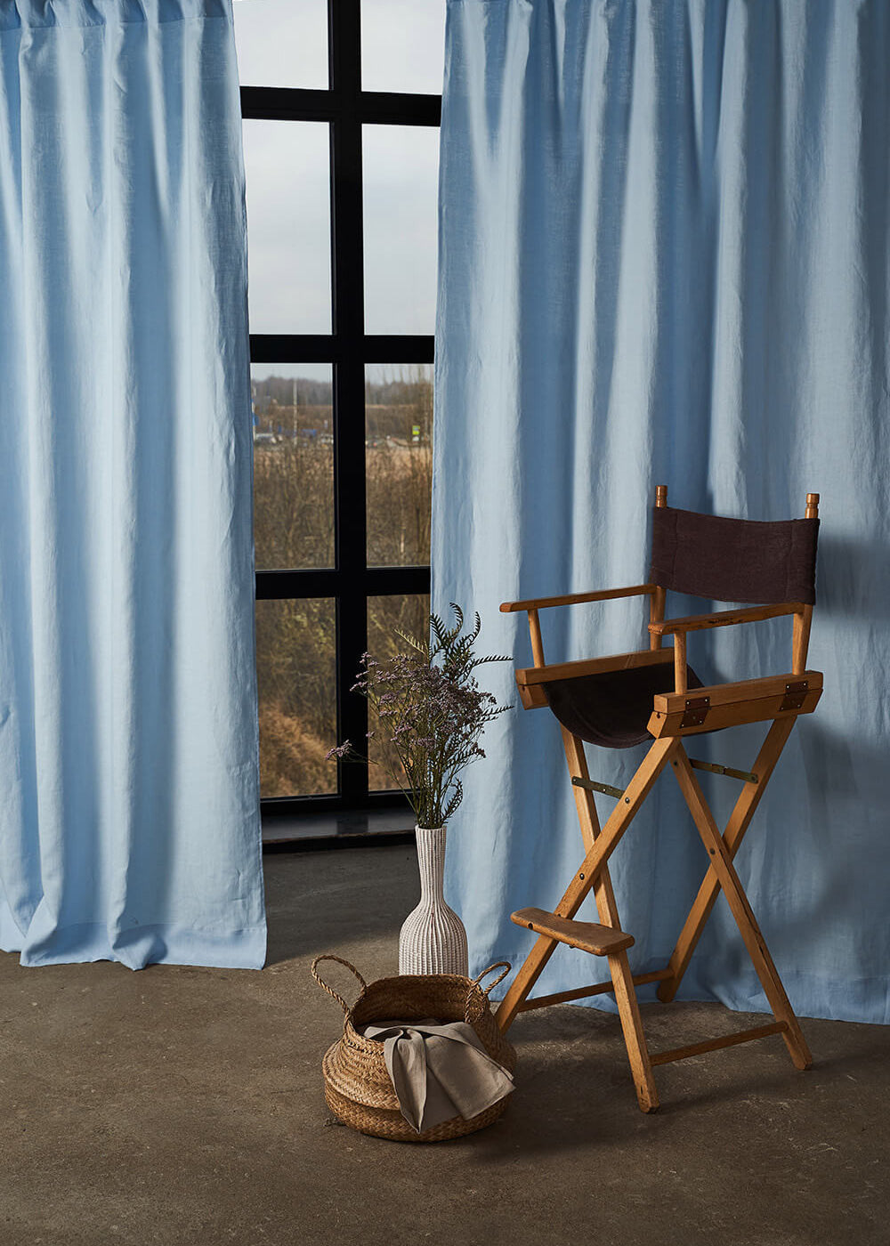 Set of 2 linen rod pocket curtain panels