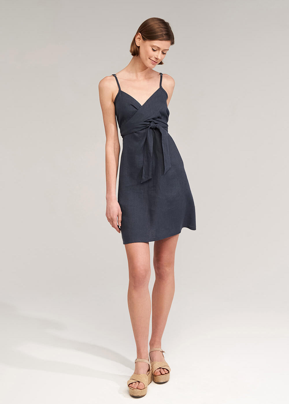 Short linen strap dress Arielle