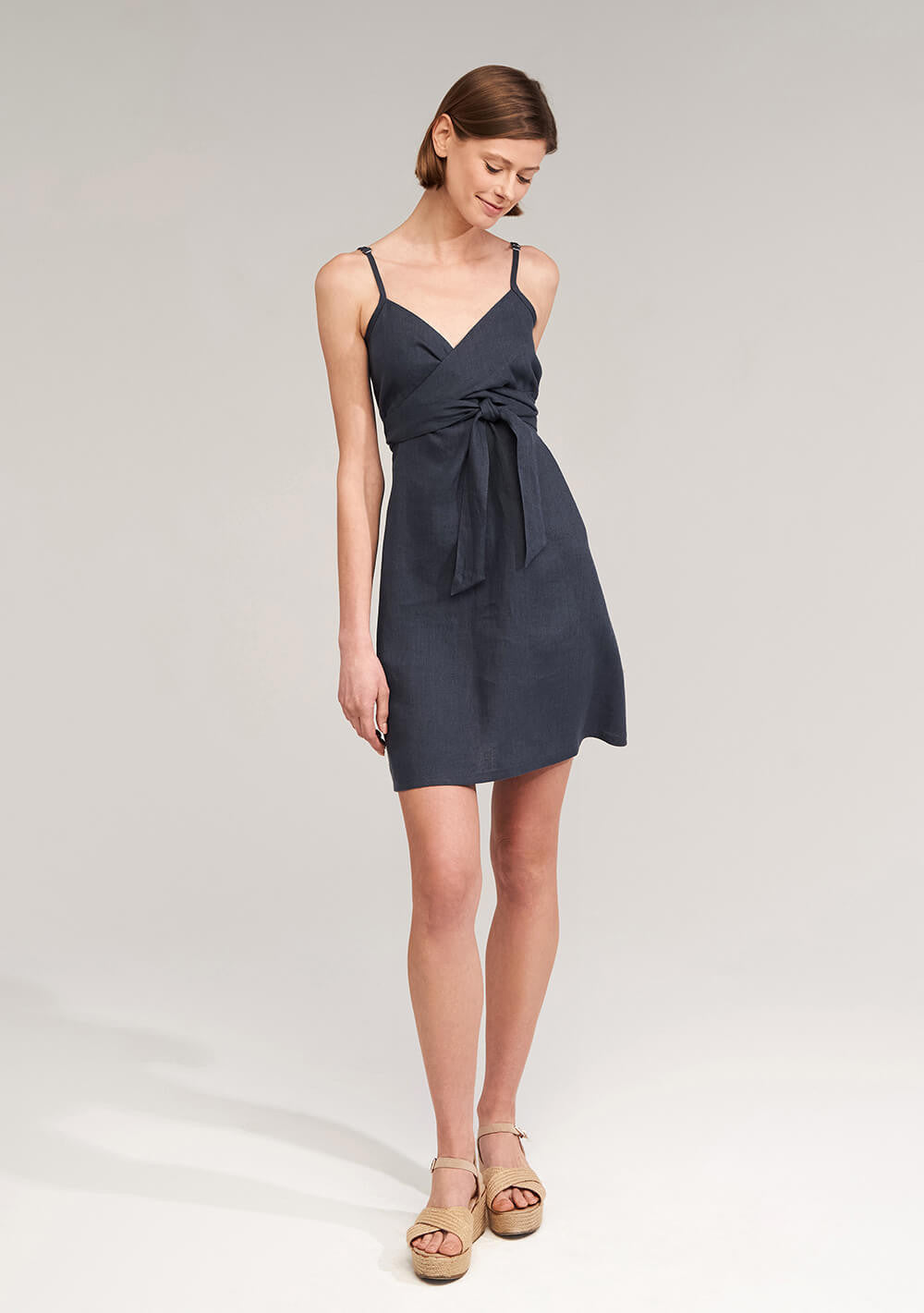 Short linen strap dress Arielle