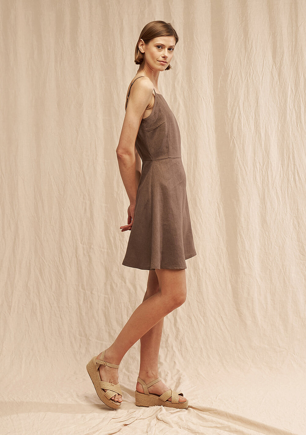 Short linen strap dress Cassidy