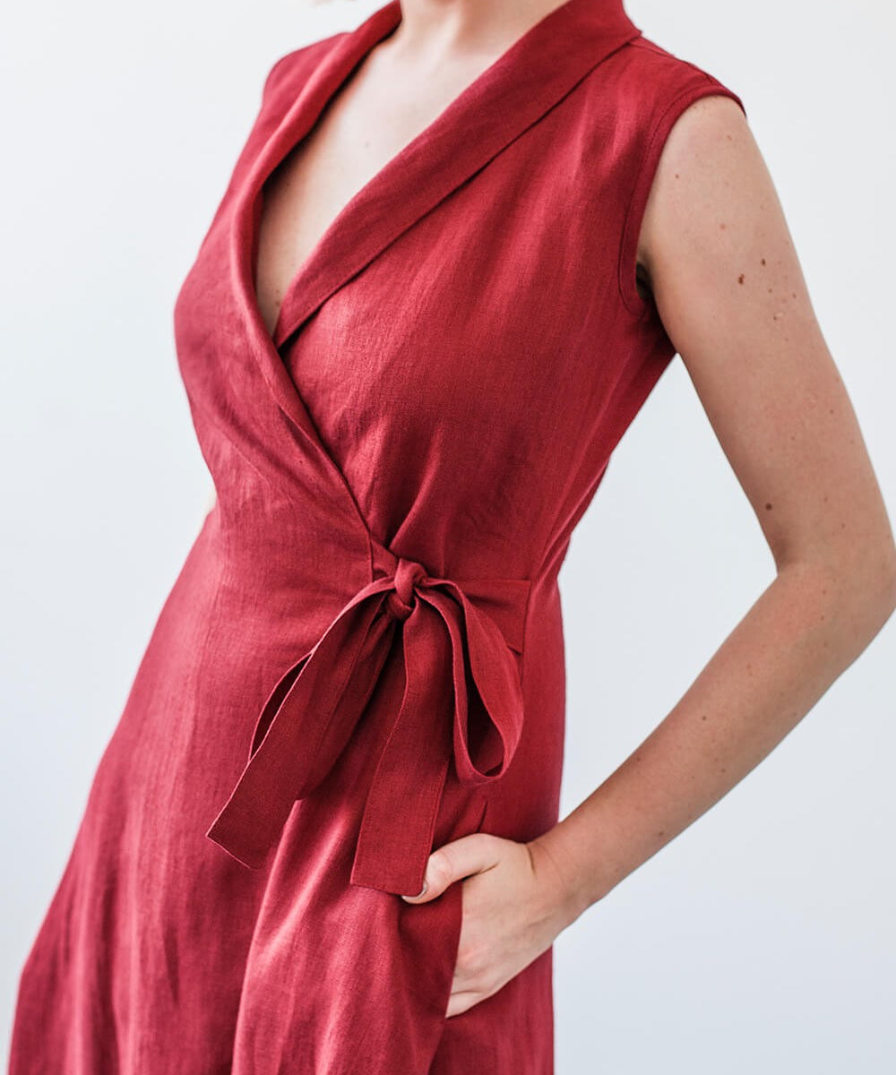 Sleeveless linen wrap dress Serena