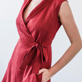 Sleeveless linen wrap dress Serena