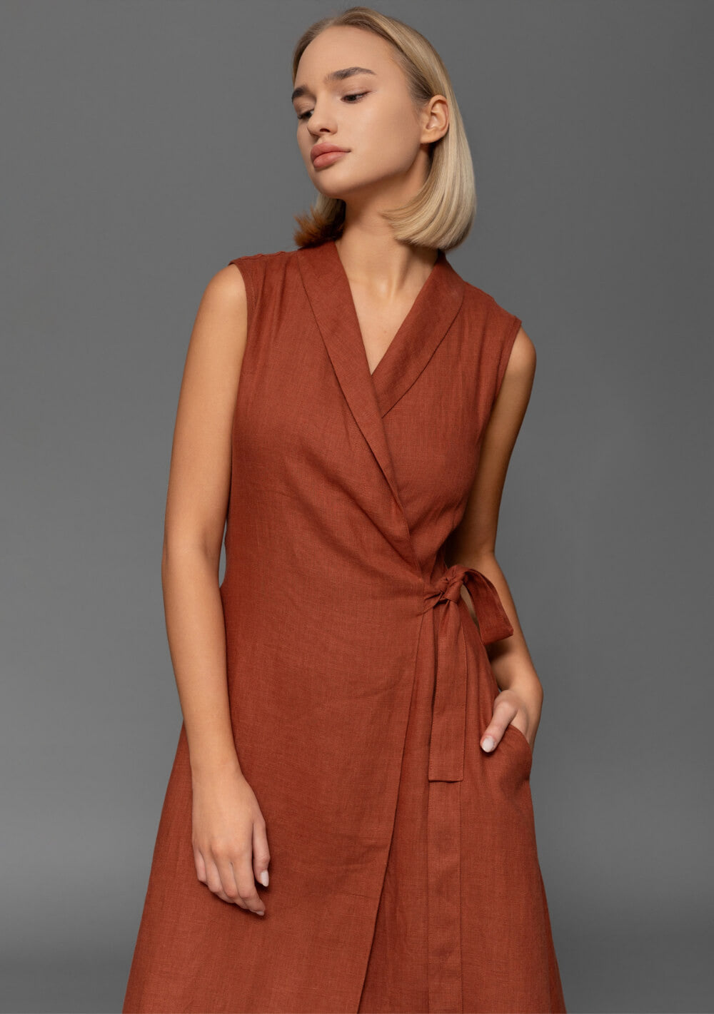 Sleeveless linen wrap dress Serena