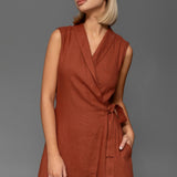 Sleeveless linen wrap dress Serena