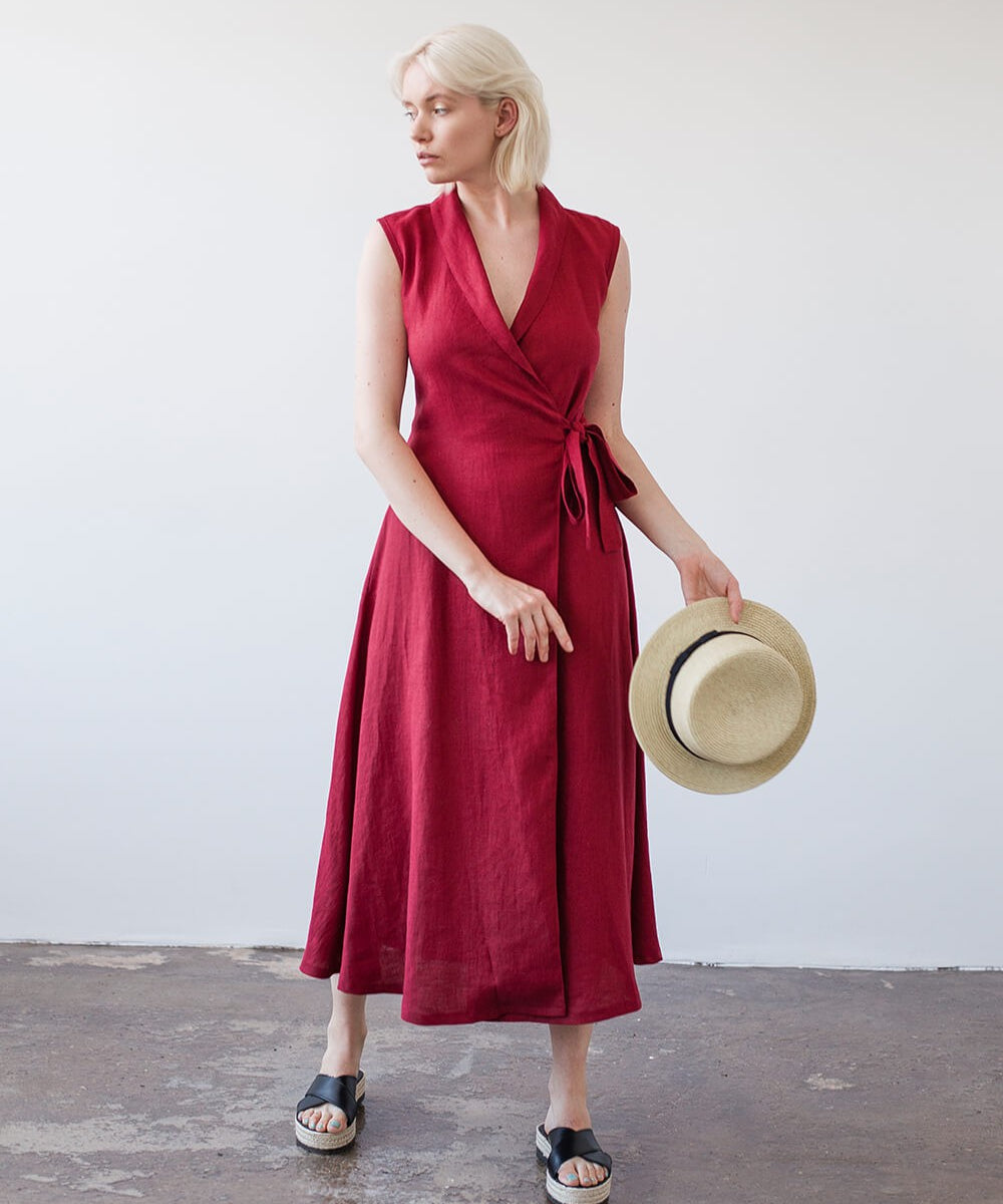 Sleeveless linen wrap dress Serena