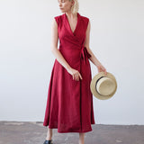 Sleeveless linen wrap dress Serena