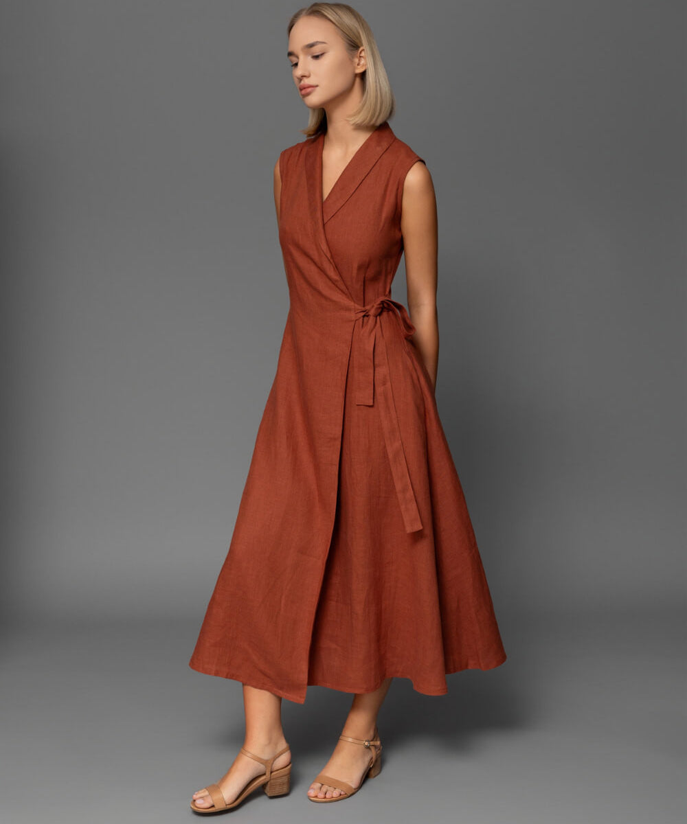 Sleeveless linen wrap dress Serena