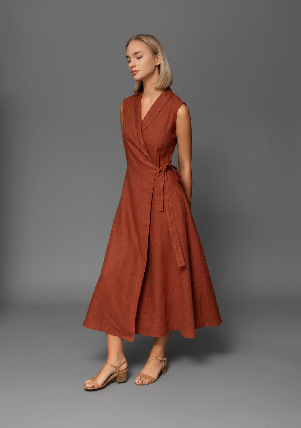 Sleeveless linen wrap dress Serena